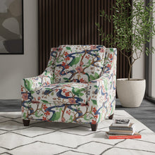 Load image into Gallery viewer, Cotton Ivory Navy Blue Green Red Floral Bird Print Upholstery Drapery Fabric
