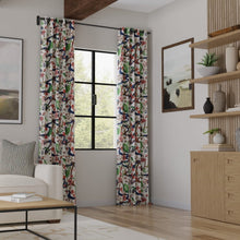 Load image into Gallery viewer, Cotton Ivory Navy Blue Green Red Floral Bird Print Upholstery Drapery Fabric
