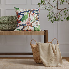 Load image into Gallery viewer, Cotton Ivory Navy Blue Green Red Floral Bird Print Upholstery Drapery Fabric