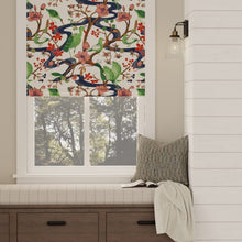 Load image into Gallery viewer, Cotton Ivory Navy Blue Green Red Floral Bird Print Upholstery Drapery Fabric