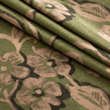 Load image into Gallery viewer, Green Brown Black Floral Velvet Upholstery Fabric