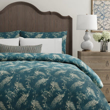 Load image into Gallery viewer, Teal Grey Peacock Bird Floral Brocade Upholstery Drapery Fabric