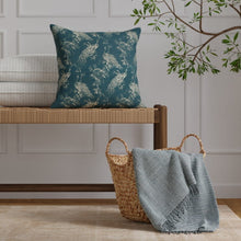 Load image into Gallery viewer, Teal Grey Peacock Bird Floral Brocade Upholstery Drapery Fabric