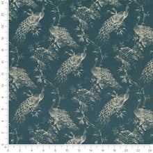 Load image into Gallery viewer, Teal Grey Peacock Bird Floral Brocade Upholstery Drapery Fabric