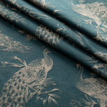 Load image into Gallery viewer, Teal Grey Peacock Bird Floral Brocade Upholstery Drapery Fabric