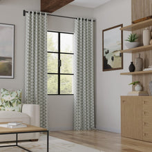 Load image into Gallery viewer, White Seafoam Teal Gold Embrodiered Geometric Drapery Fabric / Seaglass
