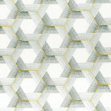 Load image into Gallery viewer, White Seafoam Teal Gold Embrodiered Geometric Drapery Fabric / Seaglass