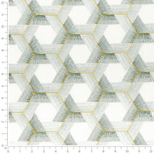 Load image into Gallery viewer, White Seafoam Teal Gold Embrodiered Geometric Drapery Fabric / Seaglass