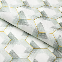 Load image into Gallery viewer, White Seafoam Teal Gold Embrodiered Geometric Drapery Fabric / Seaglass