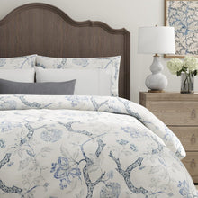Load image into Gallery viewer, Cream Beige Navy Blue Grey Floral Drapery Fabric / Bluebell