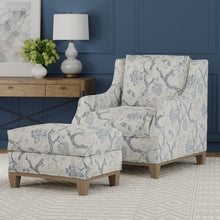 Load image into Gallery viewer, Cream Beige Navy Blue Grey Floral Drapery Fabric / Bluebell