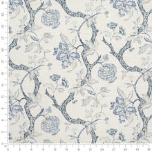 Load image into Gallery viewer, Cream Beige Navy Blue Grey Floral Drapery Fabric / Bluebell