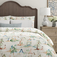 Load image into Gallery viewer, Cotton Ivory Green Blue Chinoiserie Upholstery Drapery Fabric