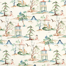 Load image into Gallery viewer, Cotton Ivory Green Blue Chinoiserie Upholstery Drapery Fabric