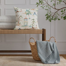 Load image into Gallery viewer, Cotton Ivory Green Blue Chinoiserie Upholstery Drapery Fabric