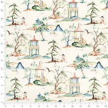 Load image into Gallery viewer, Cotton Ivory Green Blue Chinoiserie Upholstery Drapery Fabric