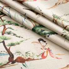 Load image into Gallery viewer, Cotton Ivory Green Blue Chinoiserie Upholstery Drapery Fabric