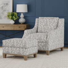 Load image into Gallery viewer, Grey Navy Blue Floral Upholstery Drapery Fabric / Baltic
