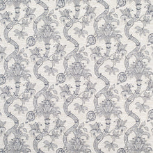 Load image into Gallery viewer, Grey Navy Blue Floral Upholstery Drapery Fabric / Baltic