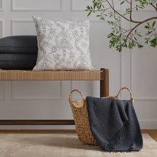 Load image into Gallery viewer, Grey Navy Blue Floral Upholstery Drapery Fabric / Baltic
