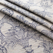 Load image into Gallery viewer, Grey Navy Blue Floral Upholstery Drapery Fabric / Baltic