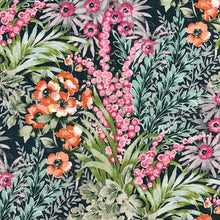Load image into Gallery viewer, Black Fuchsia Pink Green Orange Floral Tropical Upholstery Drapery Fabric MGF