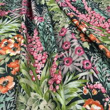 Load image into Gallery viewer, Black Fuchsia Pink Green Orange Floral Tropical Upholstery Drapery Fabric MGF