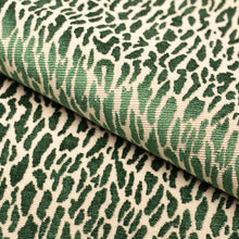 Load image into Gallery viewer, Cream Emerald Green Cheetah Animal Pattern Velvet Upholstery Fabric / Emerald