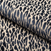 Load image into Gallery viewer, Cream Navy Blue Animal Pattern Velvet Upholstery Fabric / Oxford