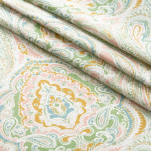 Load image into Gallery viewer, Cotton White Mustard Teal Green Pink Paisley Upholstery Drapery Fabric