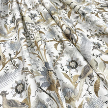 Load image into Gallery viewer, Ivory Beige Grey Brown Floral Bird Print Upholstery Drapery Fabric