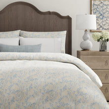 Load image into Gallery viewer, Beige Chambray Blue Cream Floral Embroidered Drapery Fabric / Chambray