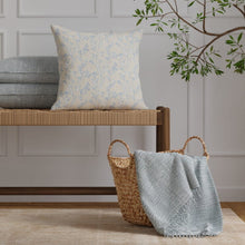 Load image into Gallery viewer, Beige Chambray Blue Cream Floral Embroidered Drapery Fabric / Chambray