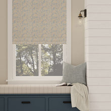 Load image into Gallery viewer, Beige Chambray Blue Cream Floral Embroidered Drapery Fabric / Chambray