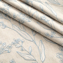 Load image into Gallery viewer, Beige Chambray Blue Cream Floral Embroidered Drapery Fabric / Chambray