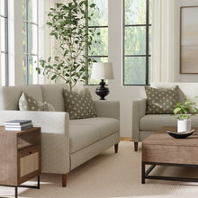 Load image into Gallery viewer, Sage Green Cream Small Scale Geometric Tweed Upholstery Fabric / Balsam