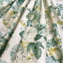 Load image into Gallery viewer, Linen Viscose Cream Green Yellow Teal Floral Upholstery Drapery Fabric MGF