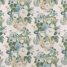 Load image into Gallery viewer, Linen Viscose Cream Green Yellow Teal Floral Upholstery Drapery Fabric MGF