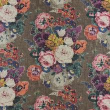 Load image into Gallery viewer, Linen Viscose Mustard Brown Blue Purple Red Green Floral Upholstery Drapery Fabric MGF