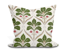 Load image into Gallery viewer, Custom Pillow Cover in Thibaut Kendall Damask Embroidery in Olive - One Side