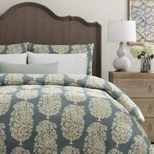 Load image into Gallery viewer, Teal Blue Mustard Gold Botanical Tree Print Upholstery Drapery Fabric / Denim