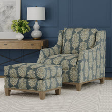 Load image into Gallery viewer, Teal Blue Mustard Gold Botanical Tree Print Upholstery Drapery Fabric / Denim