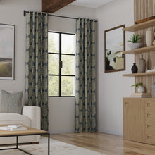Load image into Gallery viewer, Teal Blue Mustard Gold Botanical Tree Print Upholstery Drapery Fabric / Denim