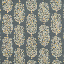 Load image into Gallery viewer, Teal Blue Mustard Gold Botanical Tree Print Upholstery Drapery Fabric / Denim