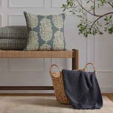 Load image into Gallery viewer, Teal Blue Mustard Gold Botanical Tree Print Upholstery Drapery Fabric / Denim