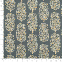 Load image into Gallery viewer, Teal Blue Mustard Gold Botanical Tree Print Upholstery Drapery Fabric / Denim