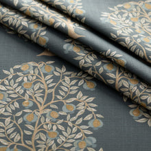 Load image into Gallery viewer, Teal Blue Mustard Gold Botanical Tree Print Upholstery Drapery Fabric / Denim