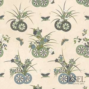 Schumacher Japanese Fans Fabric RF608CR41 / Rice-Green