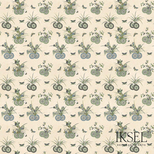 Schumacher Japanese Fans Fabric RF608CR41 / Rice-Green