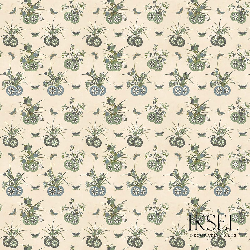 Schumacher Japanese Fans Fabric RF608CR41 / Rice-Green